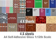 4X Sheets of Self-adhesive Dolls house wallpaper & Flooring Gloss Finsish 1:12th