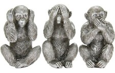 SALE Monkey Statue Three Wise Monkeys Sculpture See Hear Speak No Evil, Silver