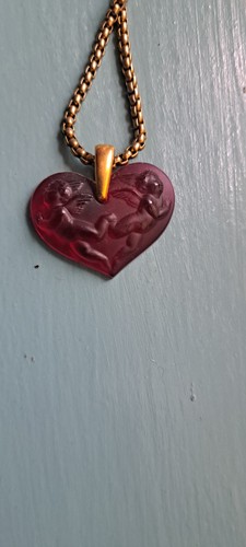 Lalique red heart pendant with - red,