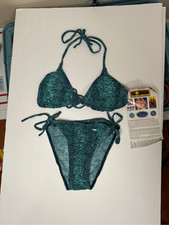 Solar Tan Thru 90's DEADSTOCK NWT 2 piece String Bikini Blue Green Snakeskin Sz