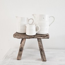 Rustic Jug Pitcher Trio Vtg Cream Lord Nelson Banded Farmhouse Country Brocante