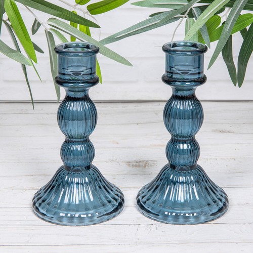 Navy blue glass candlesticks - navy,
