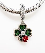 Ladybird Shamrock Dangle Charm Lucky Clover Genuine 925 Sterling Silver 💖