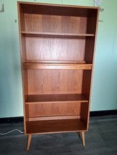 G Plan Mid Century Teak Bookcase With Working Light On Wooden Legs