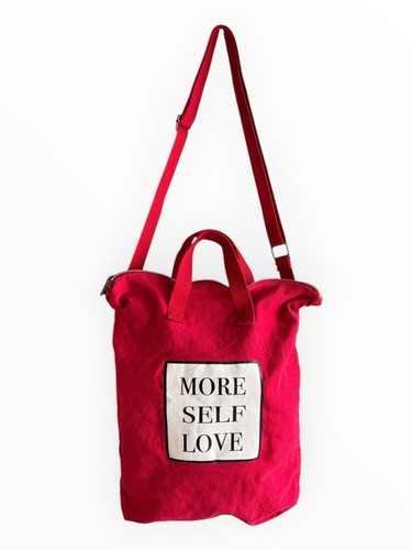 Red canvas tote shoulder bag - red,