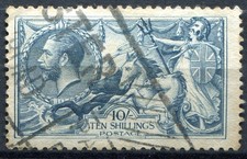 (169) VERY GOOD LIGHTLY USED 1918 GV 10/- DULL GREY BLUE SEAHORSE SG417