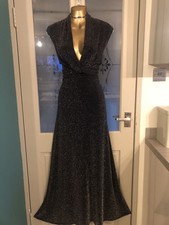 Roman Long Black Shimmer Sparkle Stretchy Evening Maxi Dress Size 16