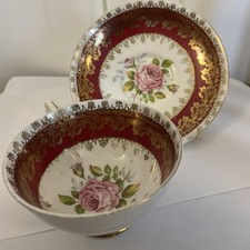 V G C Tea Cup Saucer. By Royal Stafford England Flower Spray Gold Trim