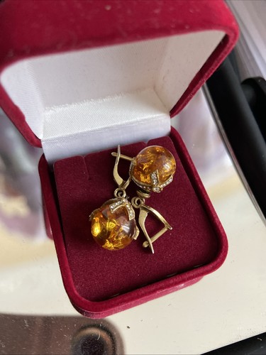 Vintage amber earrings - earrings, gold