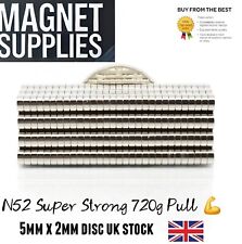 5mm x 2mm N52 Neodymium Disc Magnets – Super Strong – Multiple Pack Sizes