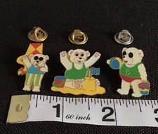 3 Barnado’s Charity Bears With Kite , Beach , Bucket & Ball Vintage Pin Badges