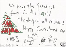 COLDPLAY Signed Christmas Note
