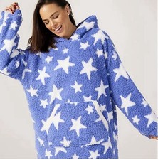 Cozee Home Blue Stars Oversized Sherpa Lined Borg Snuggle Hoodie S/M. RRP £34.80