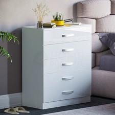 Vida Designs Hulio 5 Drawer Chest Of Drawers Storage Furniture White Boxed 