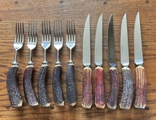 5 Pairs of George Butler & Co. Antler Handled & Stainless Steel Steak Eaters