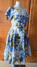Vintage 50s style Tea Lindy hop swing dress size 12-14 white floral pockets