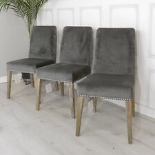 Set of 3 Grey Velvet Studded Dining Chairs RRP£1137