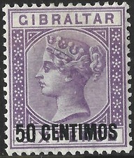 Gibraltar 1889 QV 50c on 6d