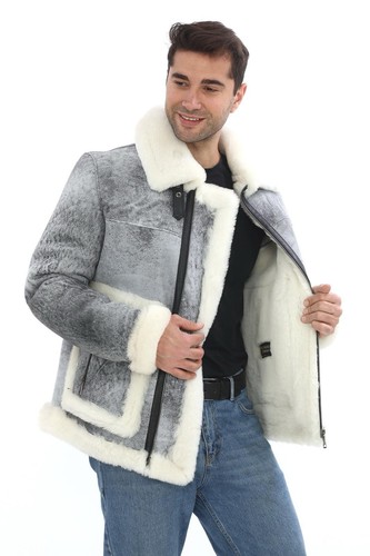 Grey white bomber - &, shearling
