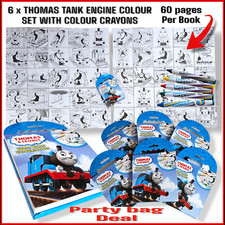 Thomas & Friends PARTY Bag 60 page colour book & crayons set x 6 sets BIRTHDAYS