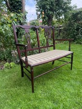 Antique Edwardian Mahogany Window Seat Sofa Bench Delicate Seating