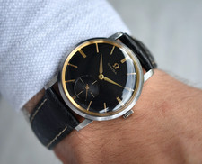 1958 Vintage Omega Men's Watch Gold Black Dial Small Seconds Rare Leather