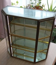 Vintage Hexagonal Glass & Metal Small Curio Cabinet Showcase/ Mirror Display