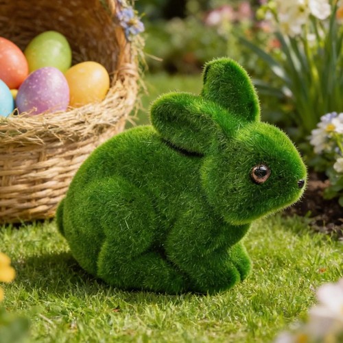 Flocked rabbit statue bunny - flocked,