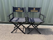 Pair Of Wooden Folding Directors Chair - Black Canvas Seat - Office or Garden
