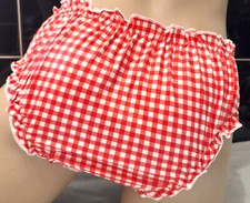 Girls 11 years Silky Satin Red Gingham Frilly Brief Knickers - Ladies 6/8