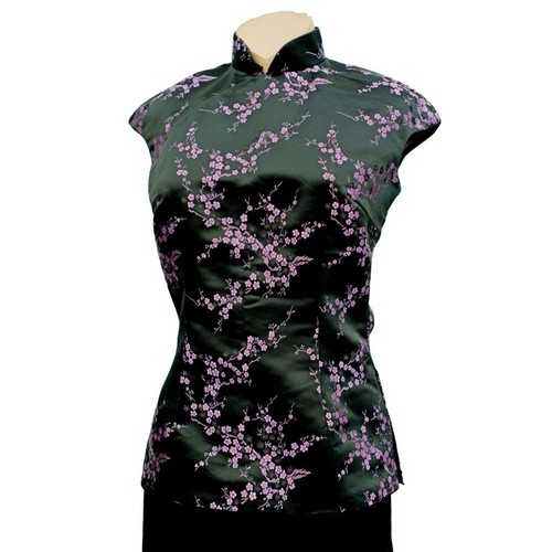 Black lilac satin brocade - lilac,