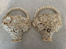 Vintage Retro 40s Kensington Ware KPB Wall Cream Gold Pocket Flower Basket Vase