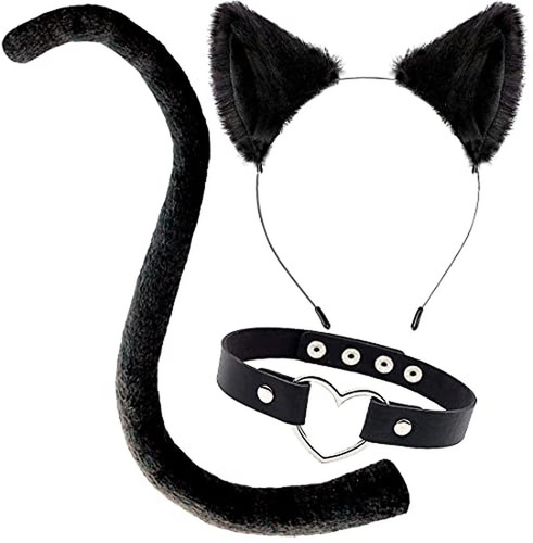 Black cat ears - black,