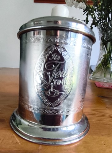 1940s chrome tea caddy tin - 1940s,
