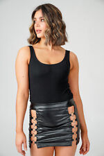 Women’s High Waist Black PVC Mini Skirt Faux Leather Look with Ringlet Design