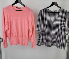 M&S 2Pcs Bundle Size 20 Pink Knit Jumper Black Gingham Blouse NEW F2