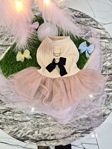 Cute dog dress beige - cute, ribbed