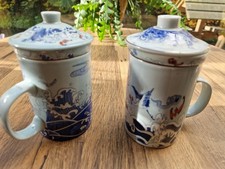 Chinese Tea Mug Pair with Lids
