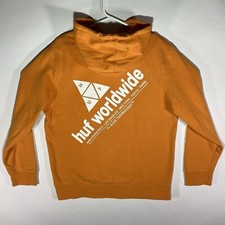 HUF Worldwide Triple Triangle Pullover Hoodie Size Medium Orange Y2K Skate