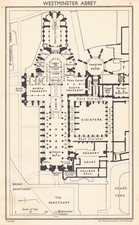 Westminster Abbey, St Paul's Cathedral Vintage Map Plan 1947