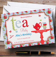 Inspired Floral Vintage Tea Personalised Birthday Party Invitations
