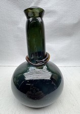 Vintage Onion Shaped Bottle Hand Blown Pontil Dark Teal Green Brown Swirl