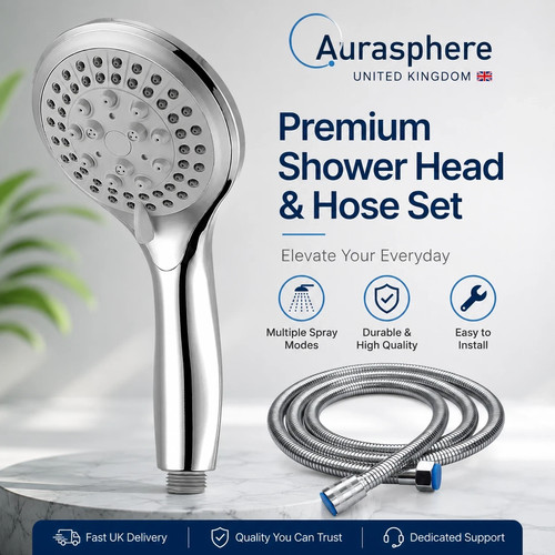 Chrome shower head - chrome, hose