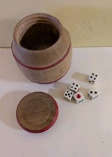  Vintage Small Wooden Whisky Barrel Dice Shaker  with 5 Tiny Dice 6cm high