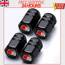 AUDI CHROME STEEL BLACK Tyre Wheel Dust Valve Caps S Line A1 A3 A4 A5 A6 A7