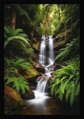 Waterfall beautiful framed - waterfall,