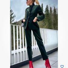 ZARA ZW COLLECTION EMERALD GREEN MINIMALIST VELVET TROUSERS SIZE M