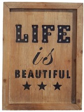30x40cm WALL PLAQUE Rustic Wooden LED Light Illuminated LIFE IS BEAUTIFUL Slogan