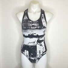 Gideon Oberson Swimsuit One Piece Black White Photo Print Racerback Womens US 8