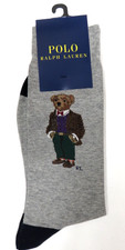 NEW Polo Ralph Lauren mens socks grey with Polo Bear teddy design casual dressed